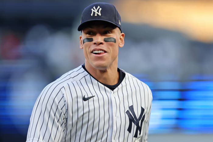 New York Yankees RF Aaron Judge smiles during ALDS game